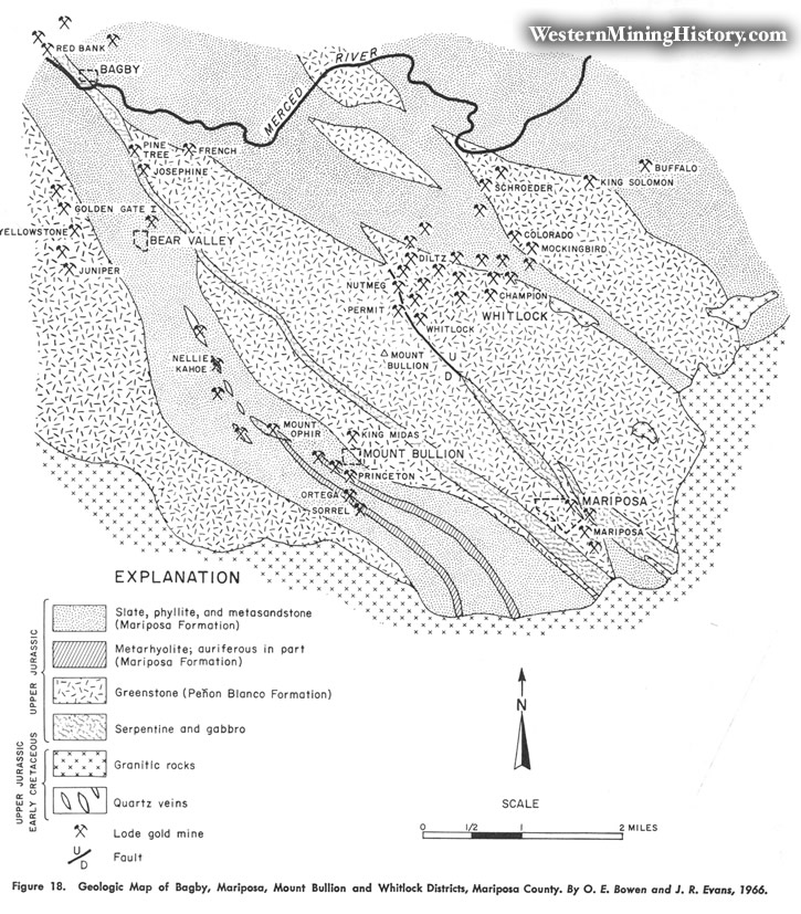 Geologic Map of the Bagby, Mariposa, Mount Bullion, and Whitlock Districts